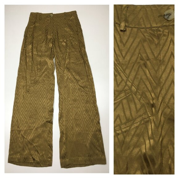 CURRENT AIR Brown Embossed/Printed Striped Print Wide Leg Sateen Pant